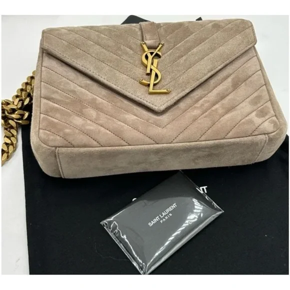 Women's Saint Laurent Ysl quilted medium suede shoulder Bag made in Italy - Picture 4 of 10